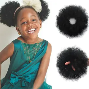 Kids Curly Hair Bun Scrunchie Child Afro Puff Ponytail Hairpiece Synthetic Curly Hair Bun Extension Easy to Wear Soft & Natural Looking