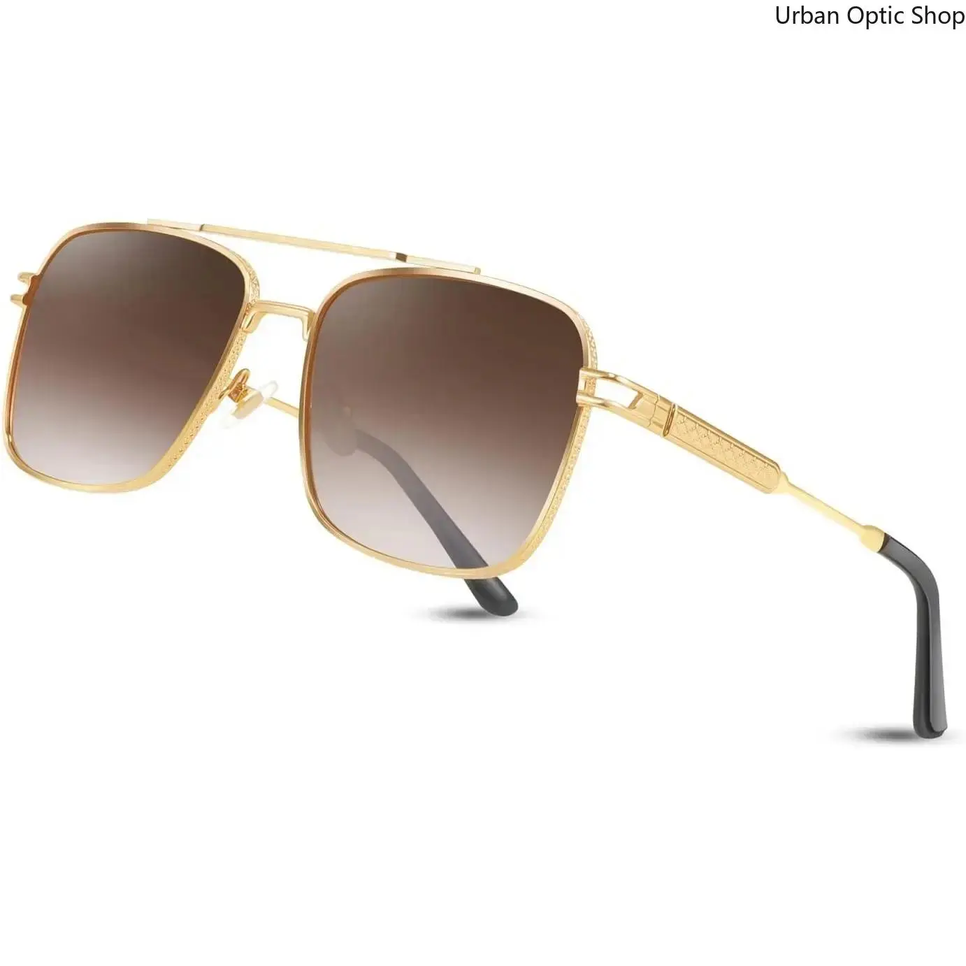 XUH Retro Double Bridge Square Sunglasses, Gold Metal Frame Gradient Lens UV400 Protection, Unisex Men's Gold-Framed Sunglasses for Driving Daily, Men's Sunglasses, Gold-Framed Men's Sunglasses