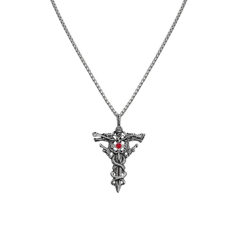 Cross Necklace for Men, Double Dragon Sword Pendant, Men's Unique Accessories, Vintage Fashion Accessories