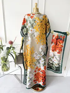 Women's Floral Flower Series Print Lightweight Long Dress & Scarf Set, Boho Casual Shawl Dress & Scarf Set for Beach Vacation Holiday, Ladies Clothes for All Seasons
