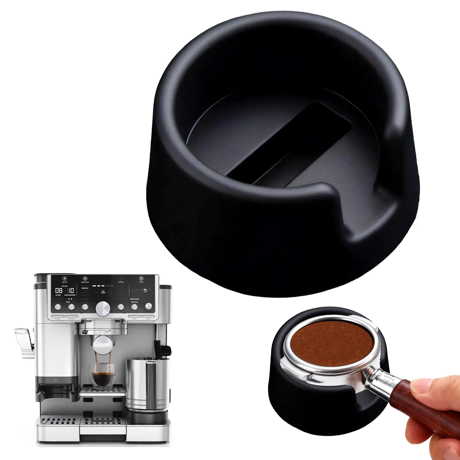 Silicone Coffee Portafilter Holder for Ninja Luxe Cafe Espresso Machine ES601/ES701 - Tamping Station Handheld Tamper Base Support Stand for Ninja Luxe Cafe Accessories Tamping Stability Base Black/Grey Coffee Bar Accessories Coffee Equipment
