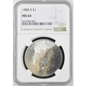 1880 S MORGAN SILVER DOLLAR TONED $1 NGC MS 64 Certified Coin