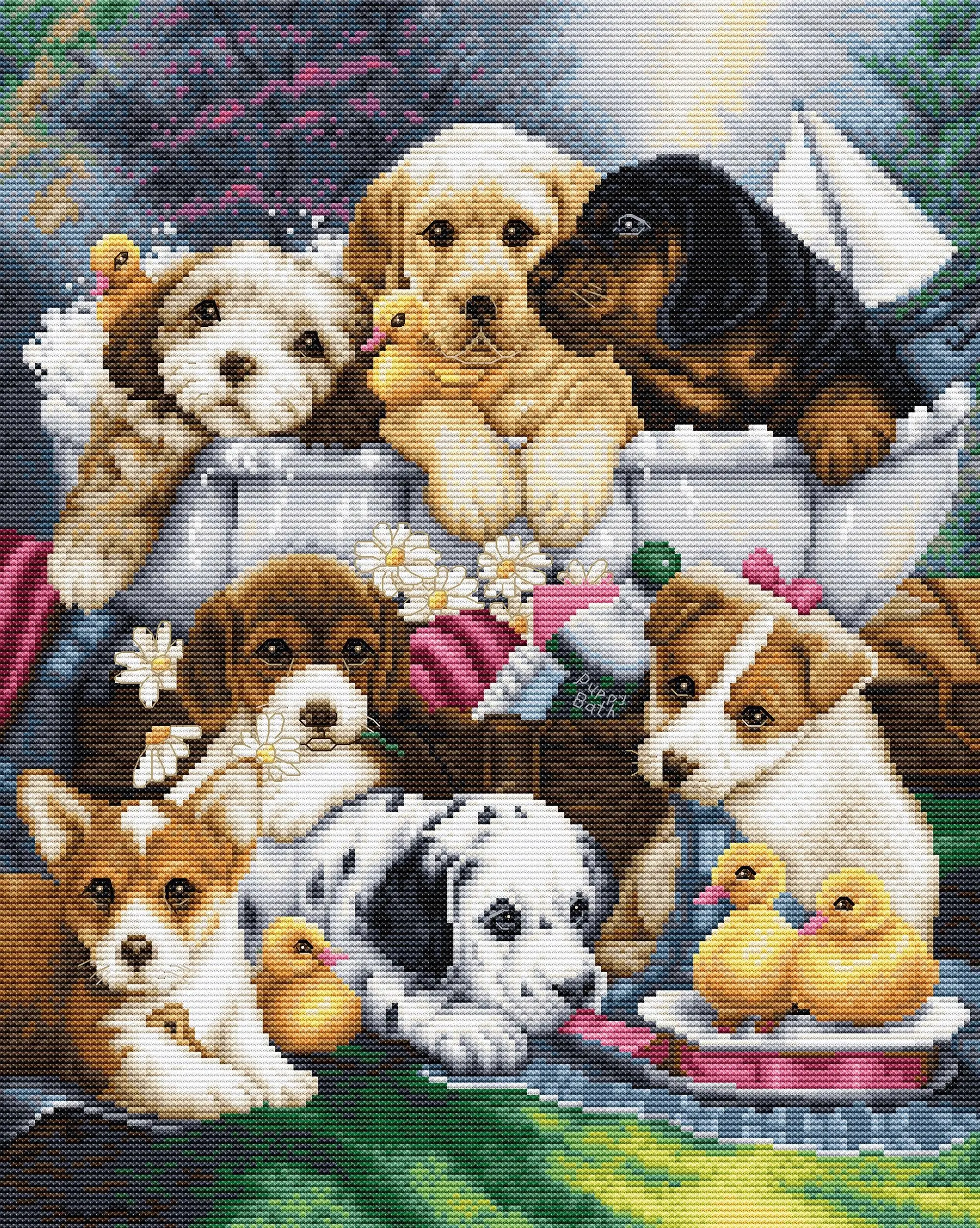Bath Time Pups Counted Cross-Stitch Kit by Luca-S BU5025L
