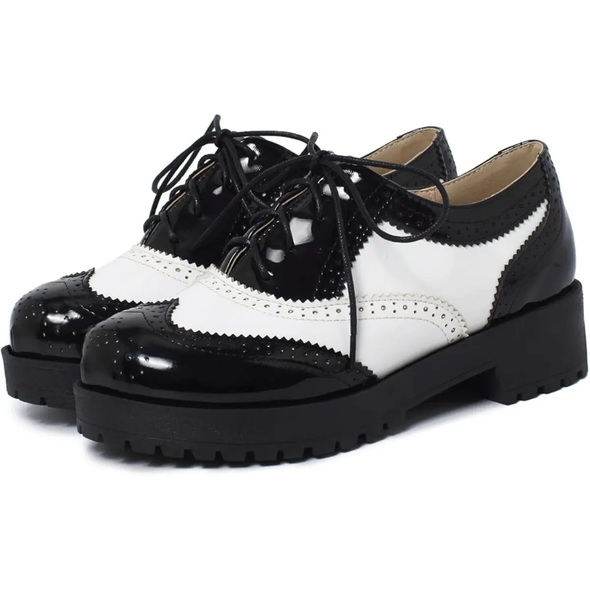 Women's Classic Oxford Walking Shoes, Synthetic Leather Wingtip Platform Brogues with Rubber Sole for Work, Casual & Party Wear, Footwear, Elegant, Chic, Closed, Sweet, Vintage, Round Toe, Preppy