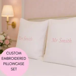 Custom Embroidered Mr and Mrs Pillowcase Set