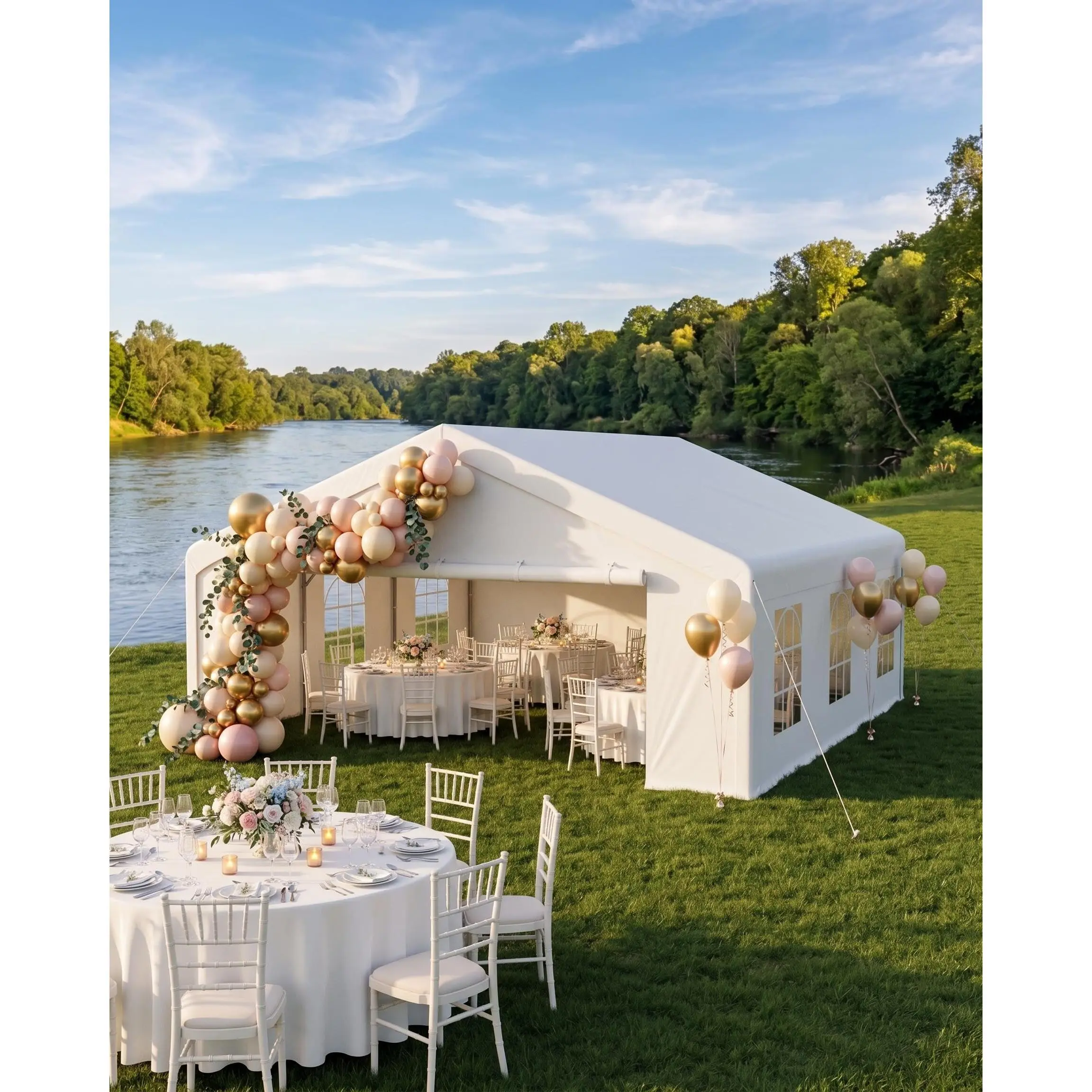 20x40 FT Heavy Duty Party Tent, Galvanized Steel Outdoor Canopy with Mesh Screen & Roll-Up Dual Doors, Waterproof Wedding Event Shelter, Removable Sidewalls & Windows