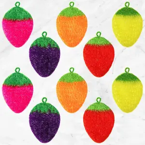 10 Pieces Strawberry Colorful Scrubber Cute Multiuse Dish Scrubber Non Scratch Dish Sponge Strawberry Kitchen Decor Washcloth for Scrubbing Dishwashing Scrubbers Bathrooms Floors 5 Colors Acrylic & Polyester Fibers