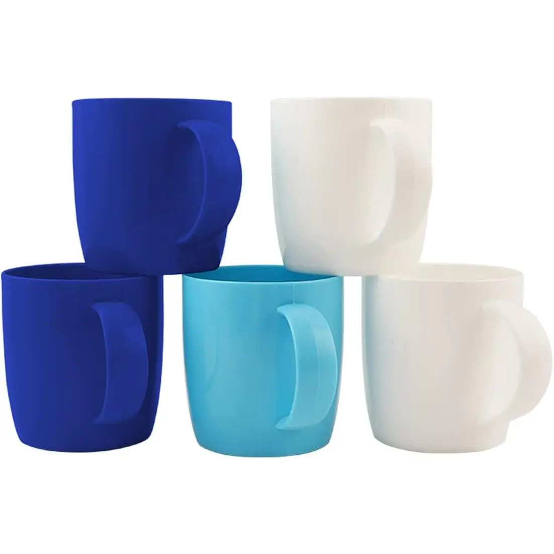 Reusable Plastic Drinking Cup with Handle, BPA Free Microwave & Dishwasher Safe Food Grade PP 13 Ounce Coffee & Milk Mug Set of 5 (Blue)