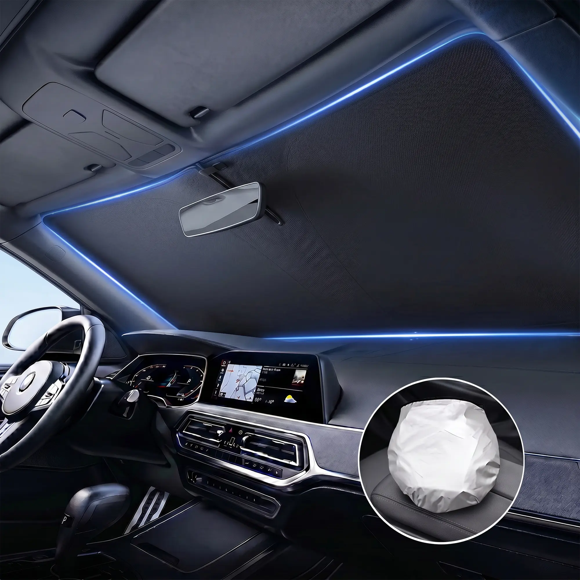 Foldable Car Windshield Sun Shade, Reflective Heat Shield for Front Windshield, UV Protection Sunshade Keeps Your Car Cool, Portable Summer Car Accessory