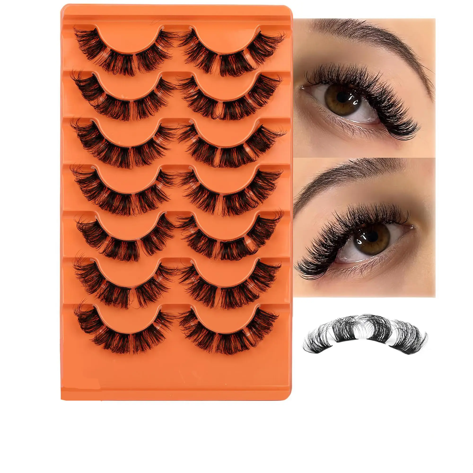 Natural Cluster Lashes Eyelash Extensions for Music Festival Makeup, 7 Pairs Summer D Curl Wig Lash Extension Kit for Diy Eyelash Extensions, Russian