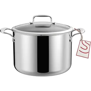 8 Quart Stainless Steel Stock Pot With Glass Lid, 5 Ply Stainless Clad, Induction Compatible, PTFE,  and PFOA Free