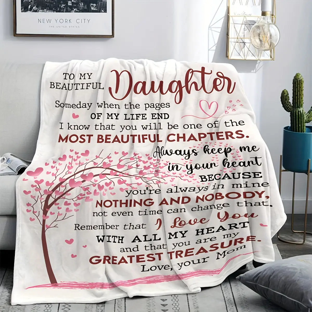 Mom To Daughter Blanket - Inspirational Love Quote Flannel Throw Blanket, Soft Cozy Warm Gift from Mother to Daughter, Heartfelt Mother's Day Birthday Christmas Gift, Bedroom Sofa Decor Blanket