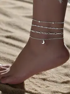 Women's Elegant Moon Charm Anklet, Fashionable Adjustable Anklet for Women & Girls, Casual Jewelry for Party, Daily Clothing Decor, Trendy Cool Female Accessories for Birthday Gift, Jewelry Accessory