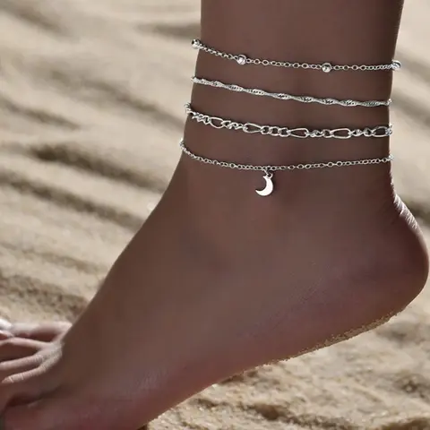 Women's Elegant Moon Charm Anklet, Fashionable Adjustable Anklet for Women & Girls, Casual Jewelry for Party, Daily Clothing Decor, Trendy Cool Female Accessories for Birthday Gift, Jewelry Accessory, Dainty Layered Anklet, Foot Jewelry