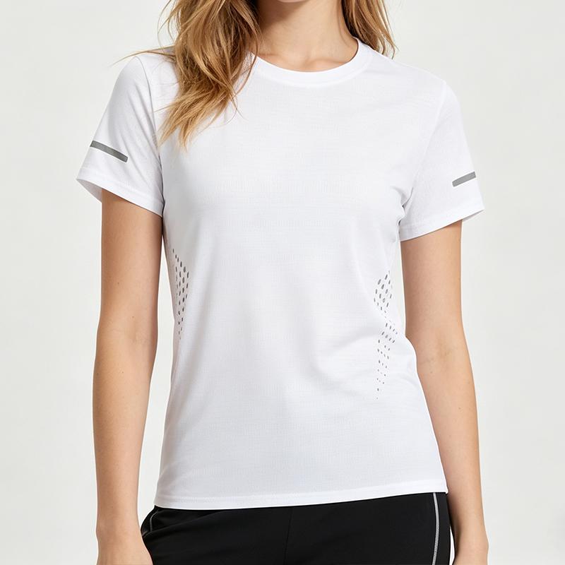 New women’s quick-dry sports T-shirt with reflective stripes, breathable athletic top, lightweight for running, fitness, and yoga