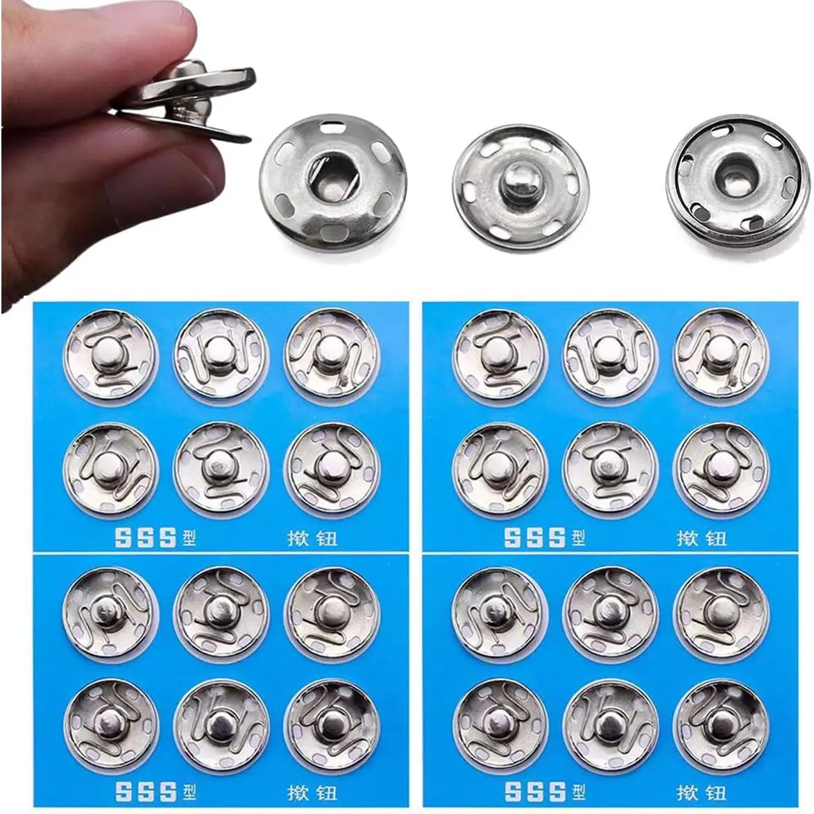 Metal Sew  Snap Buttons, Fasteners Press Studs for Sewing Clothes Jeans Overcoat DIY,0.31Inches/8mm Dia Snaps,50 Sets,