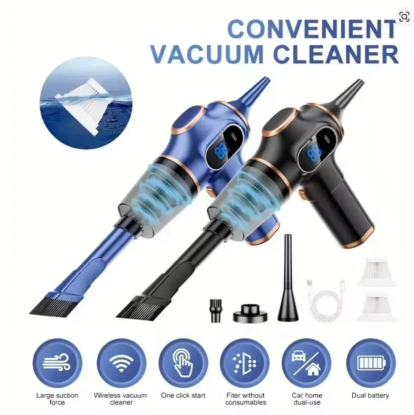 9000PA Mini Cordless Handheld Vacuum Cleaner – Portable Car Vacuum with Powerful Suction, Air Duster, Type-C Rechargeable Vacuum for Car, Home & Office