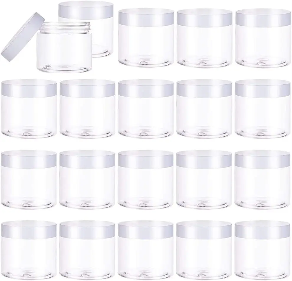 20 PCS 2oz Plastic Empty Jars with Lids(White),Wide-Mouth Refillable Storage Containers for Cosmetics,Empty Storage Container for Candy,Beads,Slime Making,Crafts,Creams,Gifts