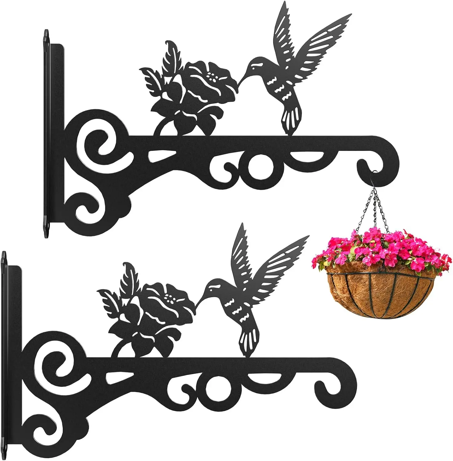 2-Pack Wall Plant Hangers, 10-Inch Metal Hanging Plant Brackets with Bird Pattern, Rust-Resistant Hooks for Plants, Bird Feeders & Lanterns
