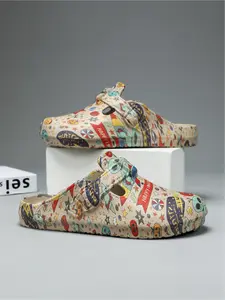 1 Pair Unisex Sports Slippers: EVA Material, Breathable & Comfortable, Full Cartoon Print, Anti-Slip & Wear-Resistant, Beach Vacation Sandals, Footwear
