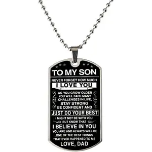 To My Son Necklace from Dad Sons Inspirational Dog Tag Necklace Gifts for Men Boys Birthday Graduation Gifts for Teen Boys Sons I Love You Gift from Dad Father and Son Resin Military Necklaces