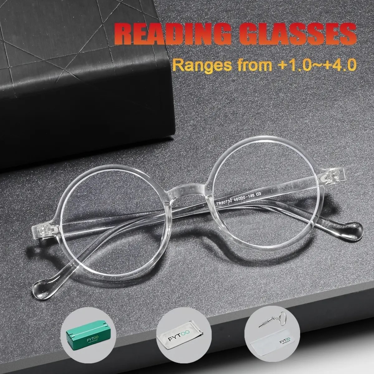 FYTOO Blue Light Reading Glasses Set | Full Rim TR Frame + 3 Accessories | Retro Boho Unisex Design | Feather-Light All-Day Comfort | Perfect Gift for Parents 80730TM&LH