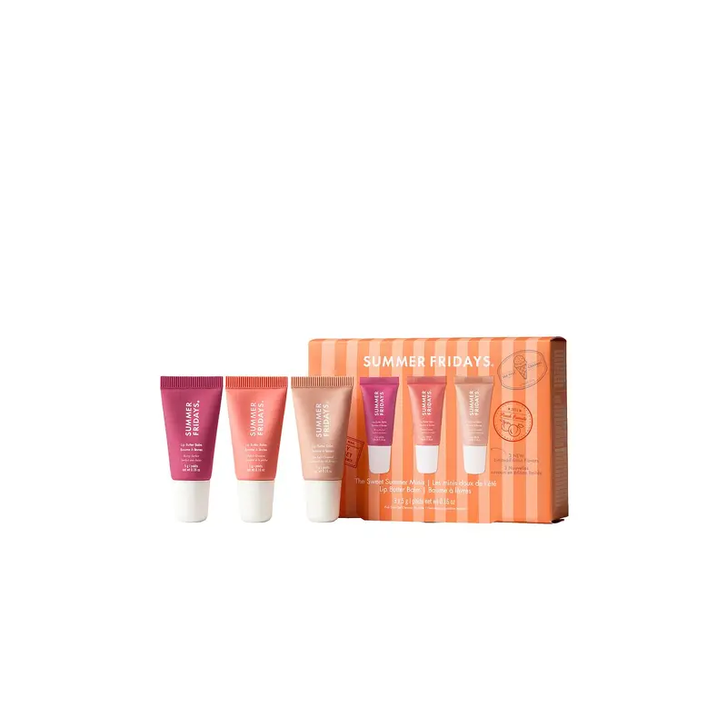 Summer Fridays Sweet Summer Multi-Flavored Minis Lip Balm Set - 5ml Caramel, Berry Sorbet, Raspberry Tubes for Hydrating Treatments, Mini Gifts, Pair w/ Any Lip Product