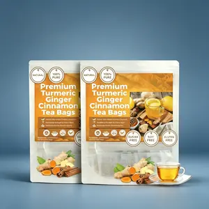 Premium Turmeric Ginger Cinnamon Tea Bags 60*2 Count Sugar Free Herbal Detox Tea for Immunity Anti-Inflammatory Support Vegan Wellness Drink with Lemon
