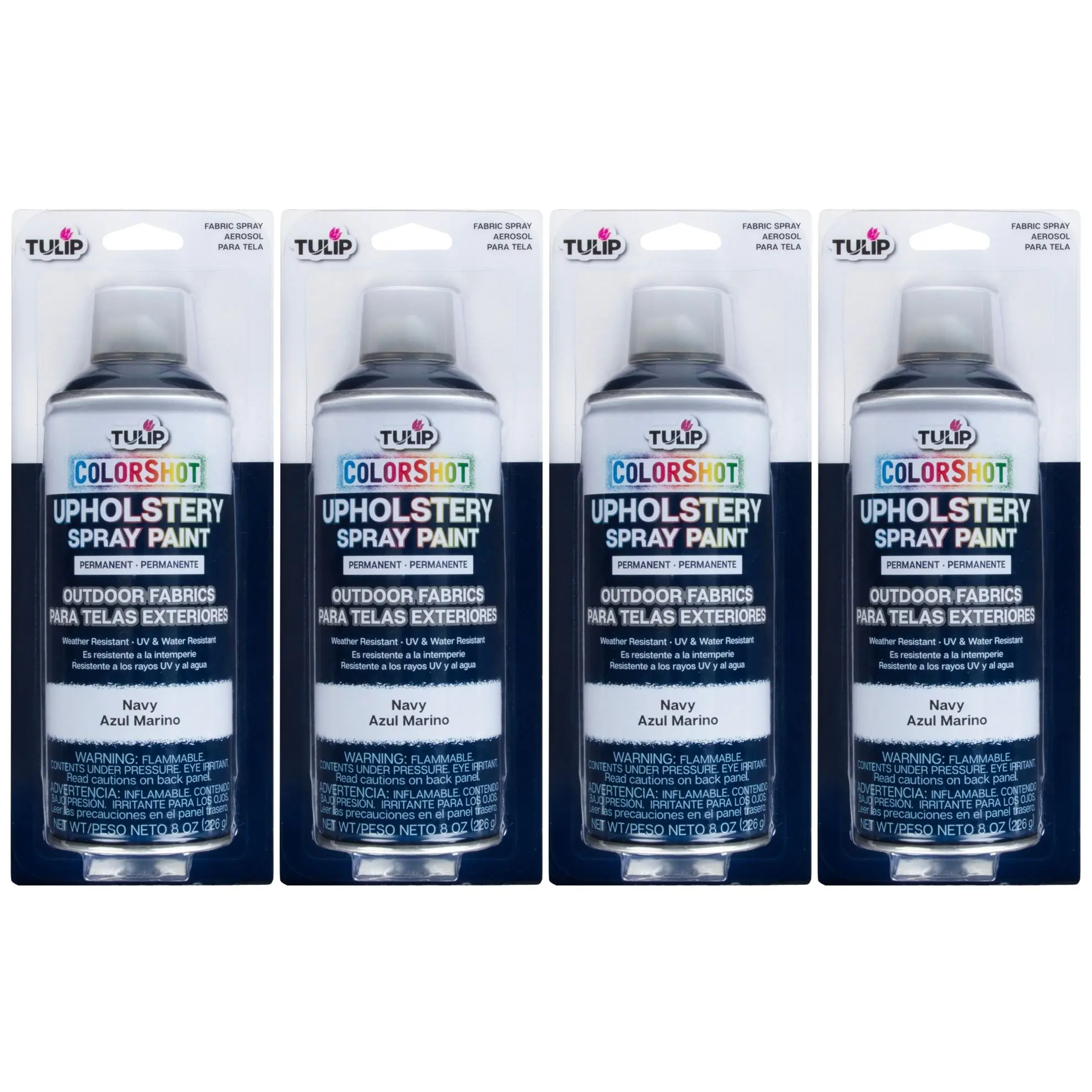 Tulip ColorShot Outdoor Fabric Upholstery Aerosol Spray Cans, Navy, 4 Pack, UV/Weather Res., Suitable for Any Season, Natural/Synthetic