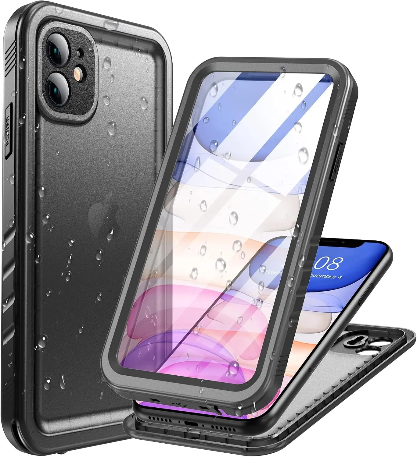 TOP Military IP68 Waterproof Case for iPhone 11 - Heavy Duty 360 Shockproof Full Body with Screen Camera Protector Double Water Dust Drop Proof Hard Rugged Tough Bumper Front Back Cover Black