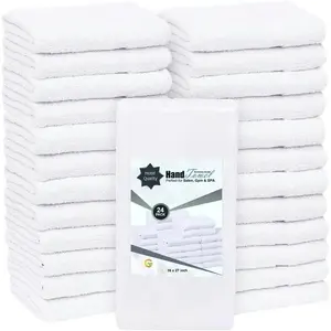 24 count (2 Dozen) White 16x27 Inch  Blend Economy Hand Towels Salon/Gym/Hotel Super use Absorbent  for Kitchen,Janitorial, use Towels