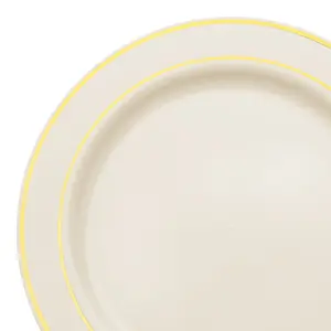 Ivory with Gold Edge Rim Plastic Dinner Plates (10.25")