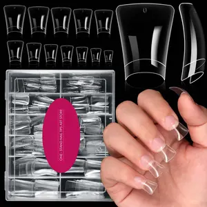 Crystal Duck Feet Style Nail Tips - Clear Nail Tips Soft Gel Nails Curved Nail Tips Half Cover False Nails Wide French Nails Extra Nail for Nail Salon