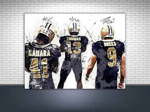Alvin Kamara, Drew Brees, Michael Thomas Poster Print, Gallery Canvas Wrap, New Orleans Saints, Man Cave, Kids Room, Game Room, Bar