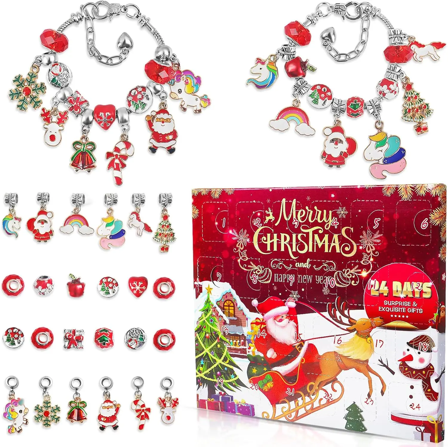 Halloween fall Gift 2026 Christmas Advent Calendar Charm Bracelets for Girls, 24-Days Xmas Countdown Calendar with 2pcs DIY Charm Bracelets Kits, Creative Jewelry Making Kit Present for Kids Teens Women