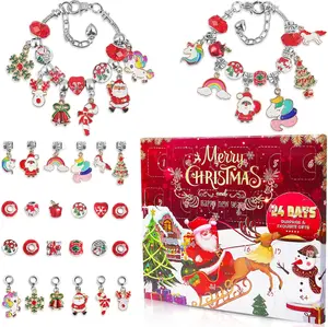 2026 Christmas Advent Calendar Charm Bracelets for Girls, 24-Days Xmas Countdown Calendar with 2pcs DIY Charm Bracelets Kits, Creative Jewelry Making Kit Present for Kids Teens Women