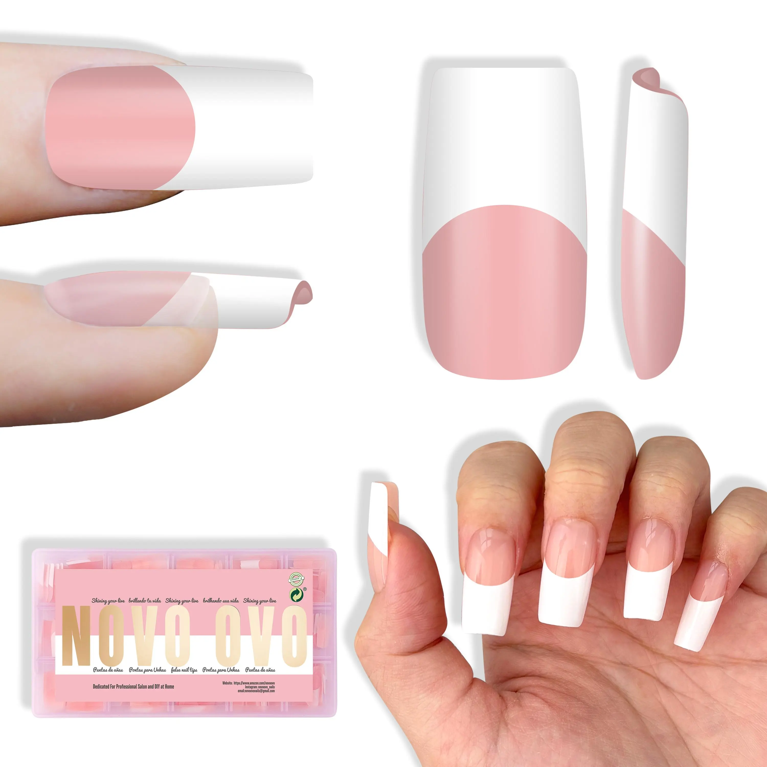 Medium Square Wide White French Tip Baby Pink