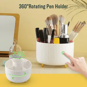 DOCMON Pen Pencil Holder for Desk, 360 Rotating Pen Pencil Holder Desk Organizer, 5 Slots Spinning Pen Cup for School, Office, Home, Art Supply (White)