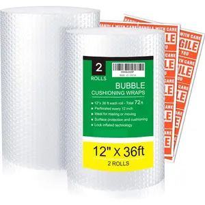 2 Pack 12 Inch x 72 ft Total Bubble Packing Wrap for Moving Boxes Shipping Cushioning Supplies Perforated Every 12"