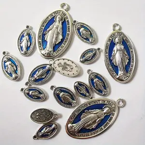 20 Pieces of Grace Mary Miracle Pendants - Blue Enamel Catholic Rosary Beads for Necklaces and Jewelry