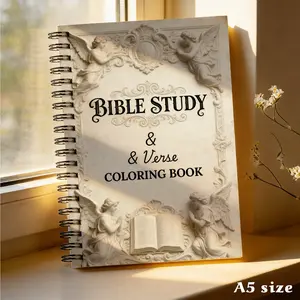1 Pc Embossed Angel Bible Study & Verse Coloring Book – A5 Spiral Journal, 300gsm Pearlescent Cover, Sermon Notes Template | Church-Ready, Gift for Her, on-the-Go