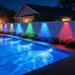 2-Pack/6-Pack RGB Solar Pool Wall Lights, Solar Fence Lights, RGB+warm +cold Light, 100 Lumens 11 Modes Ip65 Waterproof, Poolside Solar Light