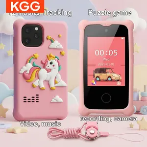 Cute Cartoon Kids Mini Smart Phone, Fun Educational Learning Toy with English Words, Puzzle Games, Camera, Recorder, Video, Music, Alarm, Flashlight, Calendar, Calculator & Habit Tracker, Multifunctional Electronic Phone for Students