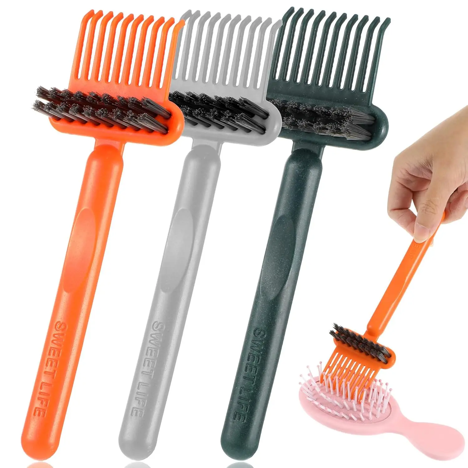3 Pack 2-in-1 Comb Cleaner Portable Hairbrush Cleaner Effective Comb Brush cleaner Mini Effortless Hair Cleaning Tool for Salon Home Use Women Men Makeup Travel