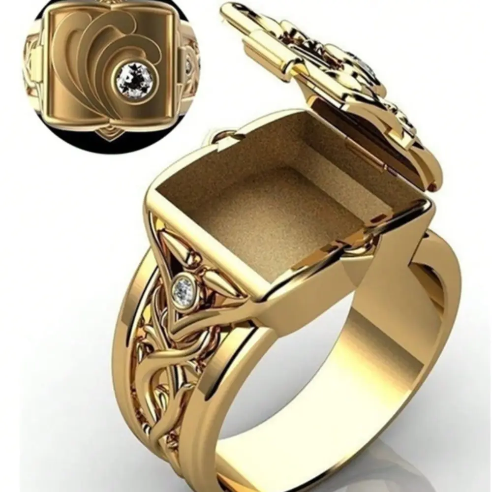 Creative Hip Hop Style Flip Open Fashion Ring with Personalized Storage Compartment Flower Engraved for Men Daily Wear