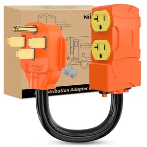 Nilight 50 Amp to 20 Amp 110V RV Power Adapter Cord with Circuit Breaker NEMA 14-50P Male to 4X 5-15R/5-20R Female RV Distribution Adapter Plug ETL Listed 4 Household Outlets for RVs Camper Generator