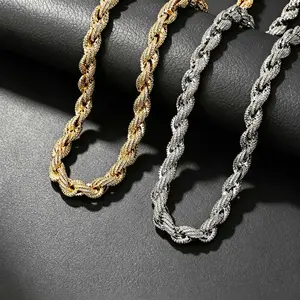 10MM Twist Rope Chain Necklace for Men Hip Hop 18K Gold Plated 925 Silver Iced Out Moissanite Alloy Chain Fashion Jewelry Gift