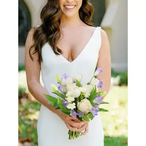Rinlong 10.3 inch wide Lilac & White Bridal Bouquet