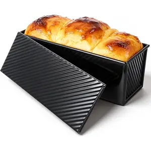 Pullman Loaf Pan with Lid 13x4 Inch, 2.2lb Carbon Steel Bread Pan, 2.2 lb Dough Capacity Bread Loaf Pans Heavy Duty, for Homemade Sourdough & Sandwich Breads, Nonstick & Easy Clean, Black