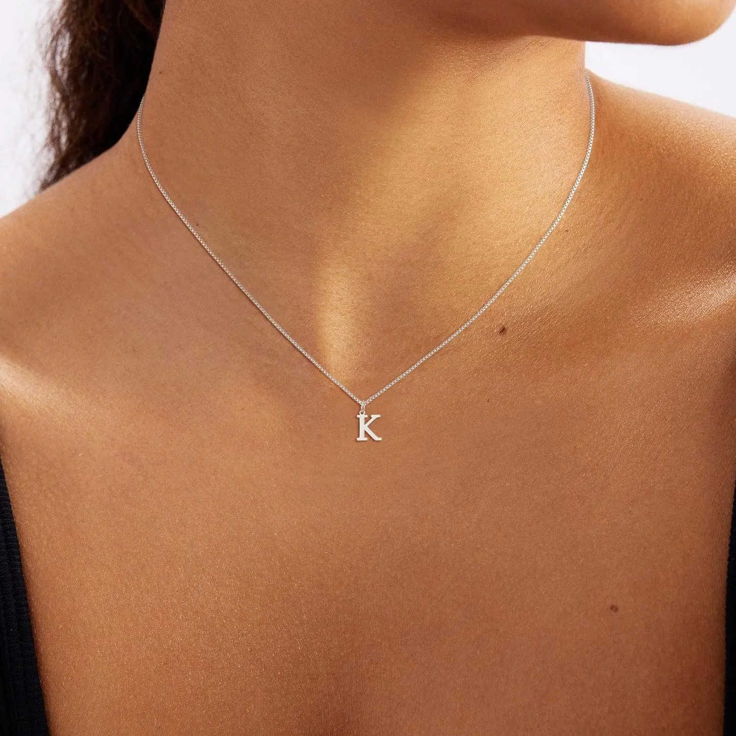 Women Name Letter Necklace Silver Color Box Chain Daily Accessories Birthday Gift Necklace